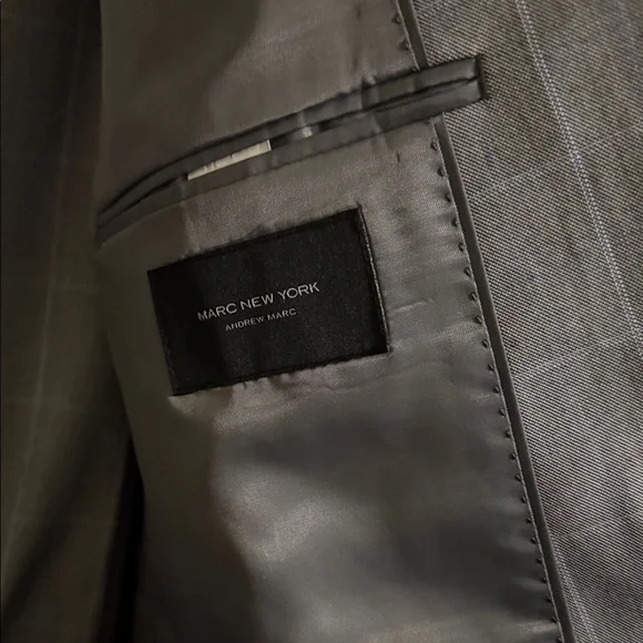 Marc New York Gray Windowpane Suit Jacket with Light Blue Lines - Picture 4 of 6